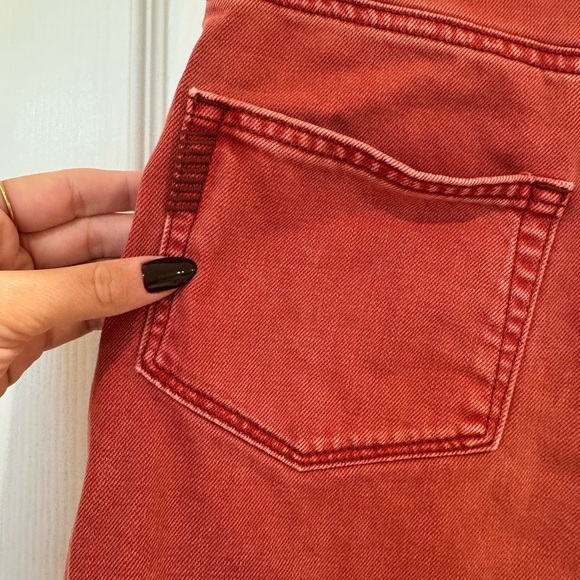 Paige Jeans Red Denim Mini Skirt Button Fly Frayed Hem - Picture 4 of 8